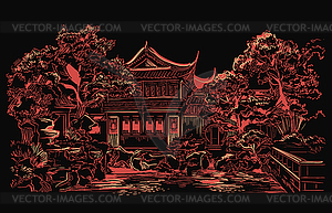 Red China hand drawing landmark  - vector image