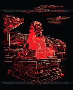 Красный Китай рука рисунок ориентир - векторное изображение клипарта