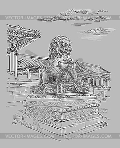 Gray China hand drawing landmark  - vector clipart