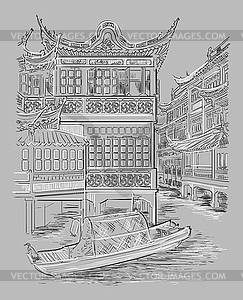 Серый Китай рука рисунок ориентир - векторизованный клипарт