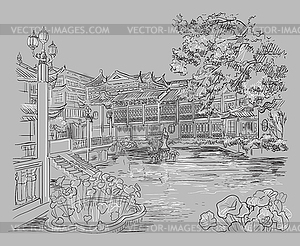 Gray China hand drawing landmark  - vector image