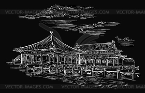 Black China hand drawing landmark  - vector image