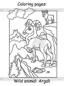 Children coloring book page argali - vector image