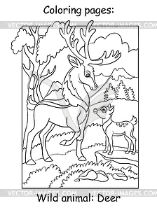 Children coloring book page deers - vector clip art