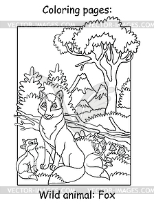 Children coloring book page foxes - vector clipart