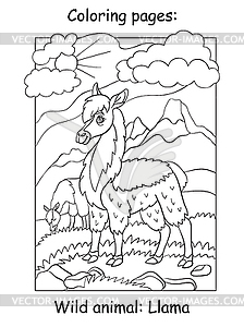 Children coloring book page llama - vector image