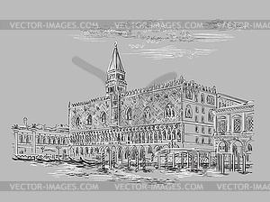 Venice hand drawing Doges Palace gray - vector EPS clipart