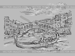 Venice hand drawing Rialto Bridge gray - vector clipart