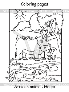 Coloring hippo - vector image