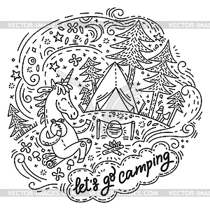 Lets go camping unicorn - vector image