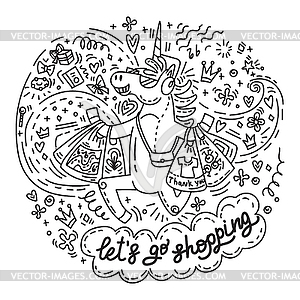 Lets go shopping unicorn - vector image