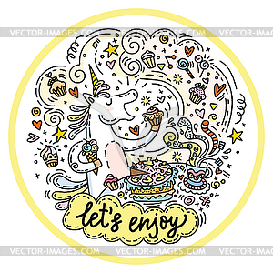 Lets enjoy colorful unicorn - vector image