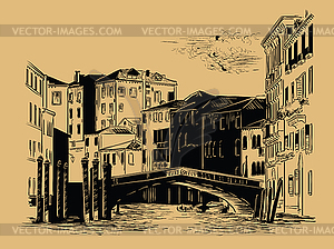 Venice hand drawing canal brown - vector clipart