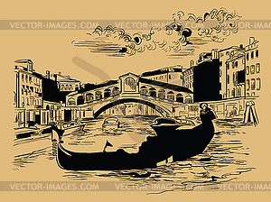 Venice hand drawing Rialto Bridge brown - vector clip art