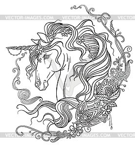 Hand drawing unicorn coloring book - vector clip art