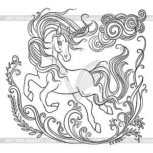 Drawing unicorn coloring book black - vector clipart / vector image