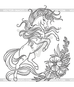 Drawing unicorn coloring book black - vector image