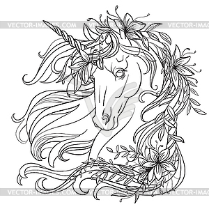Unicorn coloring book hand drawing - vector clipart