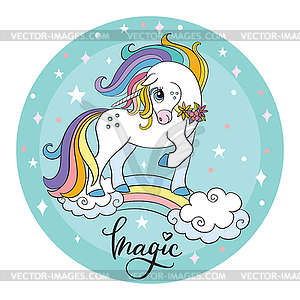 Cute cartoon unicorn circle turquoise - vector clipart