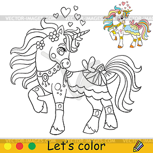 Cute unicorn with butterfly coloring - vector EPS clipart