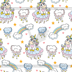 Seamless pattern cute baby unicorn white - vector clip art