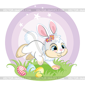 White easter bunny character with eggs - stock vector clipart