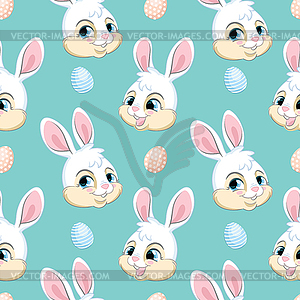 Seamless pattern with heads of white rabbits - vector clipart