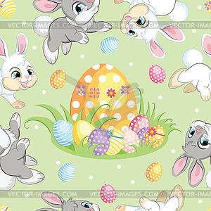 Seamless pattern easter bunnies and big egg - vector clipart