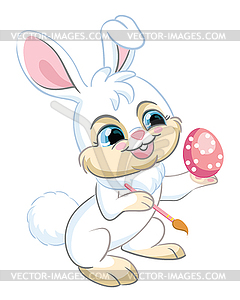 Little cute funny white rabbit with Easter egg - vector clip art