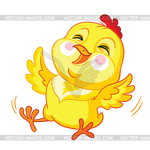 Little cute funny yellow chicken rolling with - vector clipart