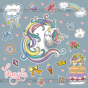 Set of cute cartoon unicorn - vector image