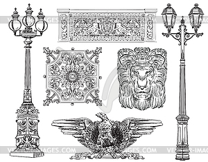 Set of decorative architectural elements lanterns - vector image