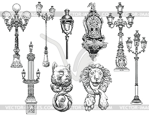 Set of decorative ancient architectural elements - vector clip art