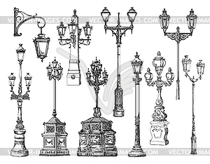 Set of decorative architectural elements lanterns - vector clipart