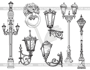 Set of decorative architectural elements street - vector image