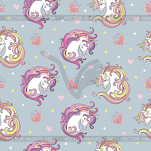 Seamless pattern with heads of unicorns and - vector clip art