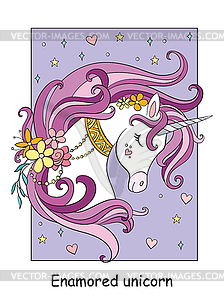 Beauty unicorn with flowers and stars colorful - vector image