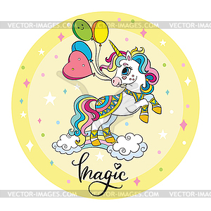 Cute cartoon unicorn circle yellow - royalty-free vector image