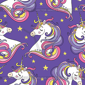 Magic seamless pattern with unicor head and stars o - royalty-free vector image