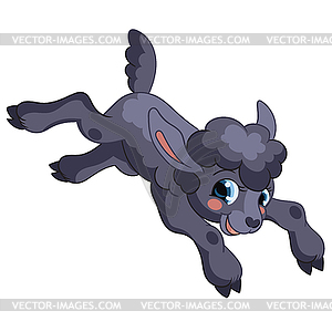Little cute funny black jumping lamb - vector image