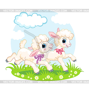 Little cute funny characters white lambs - vector image
