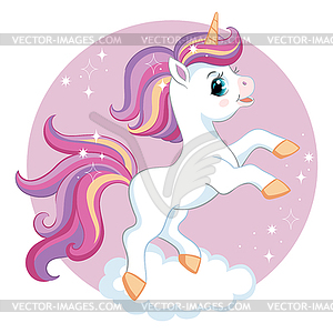 Cute cartoon unicorn on cloud - royalty-free vector image