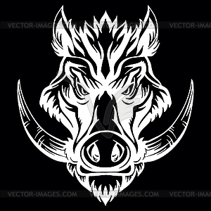 Head of mascot boar on black - vector image