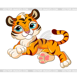 Милый лежащий тигр мультипликационный персонаж - изображение в векторе