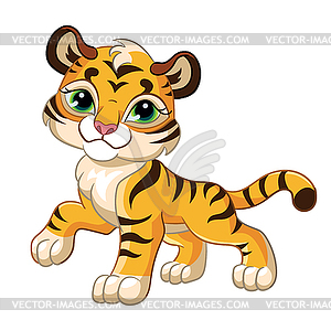 Cute little tiger cartoon character - vector image