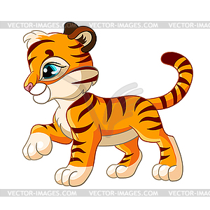 Cute little tiger in profile cartoon character - vector image