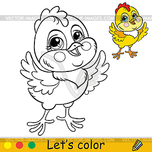 Cute chicken coloring with colorful template - vector image