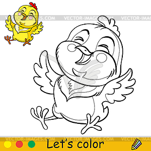 Cute laughing chicken coloring with colorful - color vector clipart