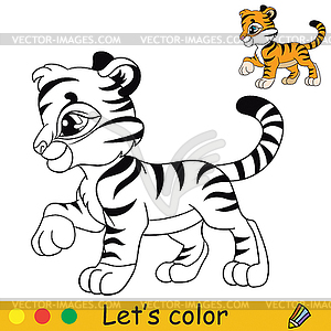 Little tiger in profile coloring with colorful - vector clipart