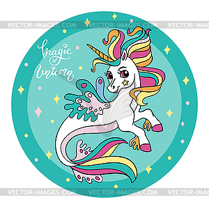 Cute cartoon sea unicorn circle - vector clipart